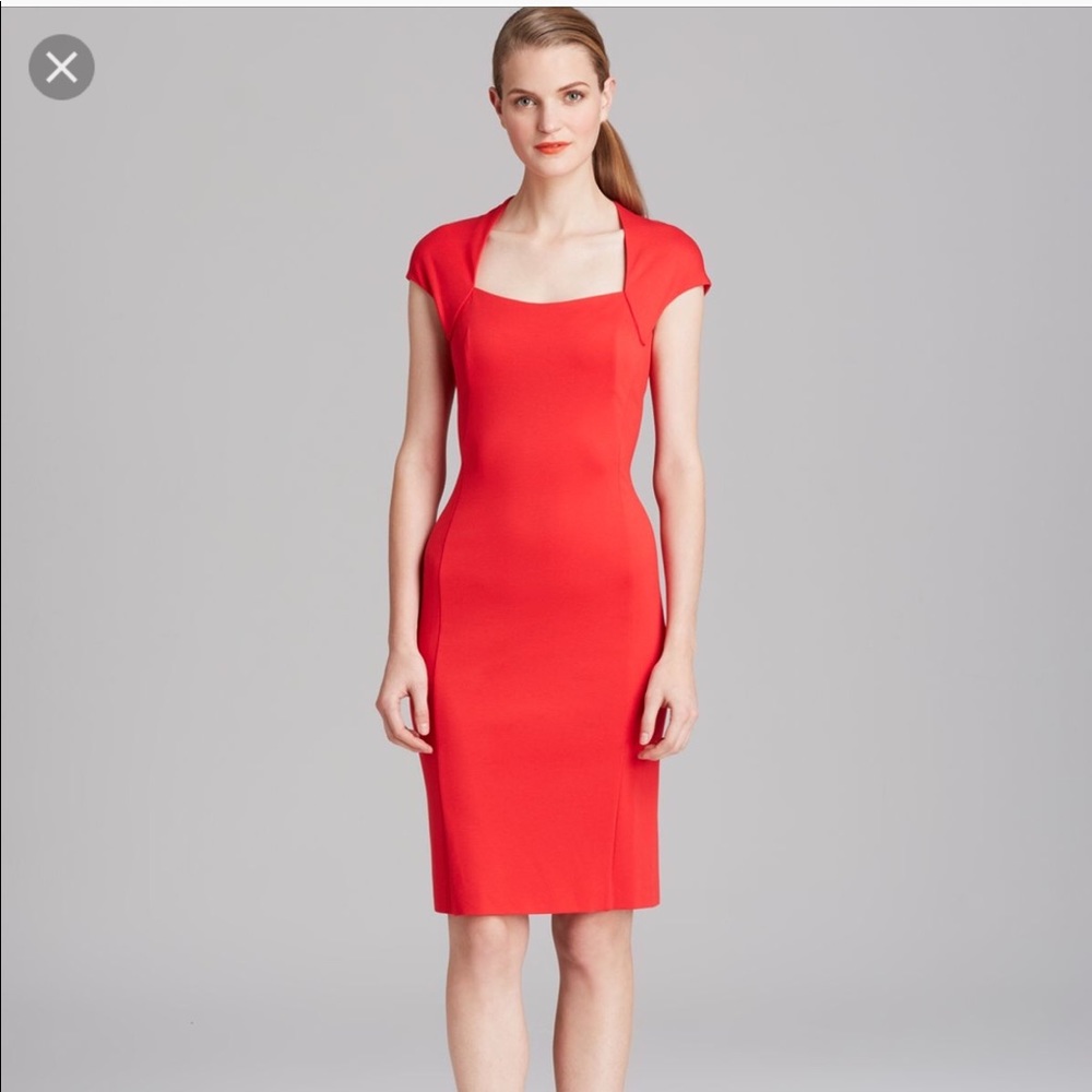 Escada Red Dondi Cap Sleeved Dress